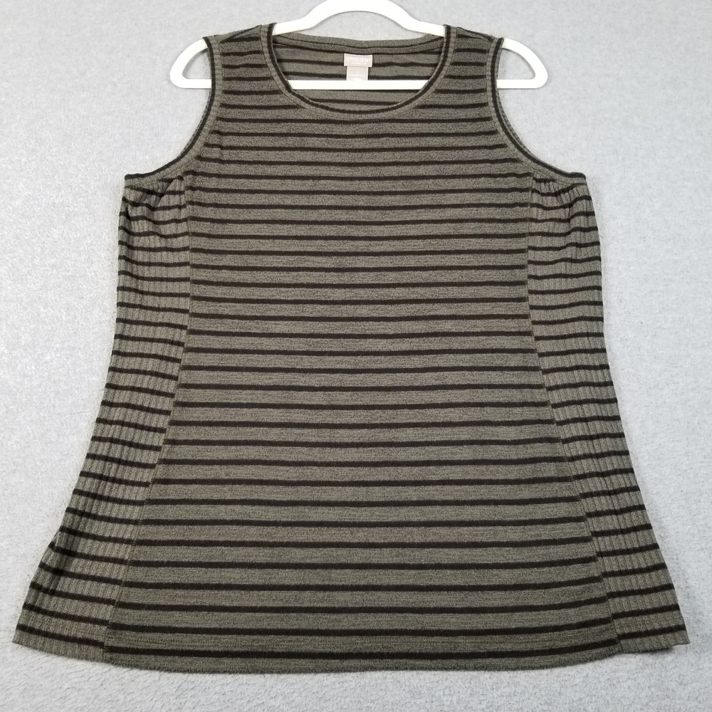 Chicos Zenergy Tank Top Women 2 Large Green Black Striped Sleeveless Ribbed Knit